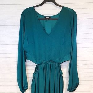 Express Teal Long Sleeve V-Neck Dress